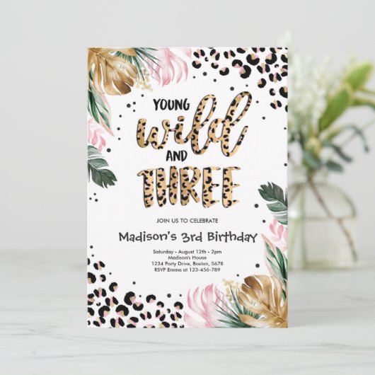 Jonge wilde dieren en drie Oerwouden luipaarden, a Kaart (Staand voorkant)