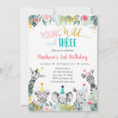 Jonge wilde dieren en drie roze dieren kaart (Voorkant)