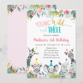 Jonge wilde dieren en drie roze dieren kaart