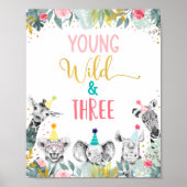 Jonge wilde dieren en drie roze dieren poster (Voorkant)