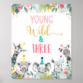 Jonge wilde dieren en drie roze dieren poster