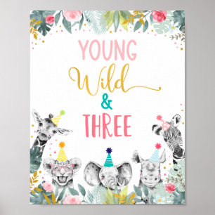 Jonge wilde dieren en drie roze dieren poster