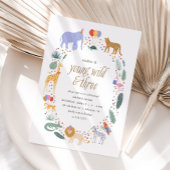 Jonge wilde dieren en drie Safari Birthday Party Kaart