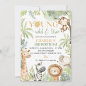 Jonge wilde dieren en drie safari dieren verjaarda kaart (Voorkant)