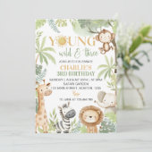 Jonge wilde dieren en drie safari dieren verjaarda kaart (Staand voorkant)