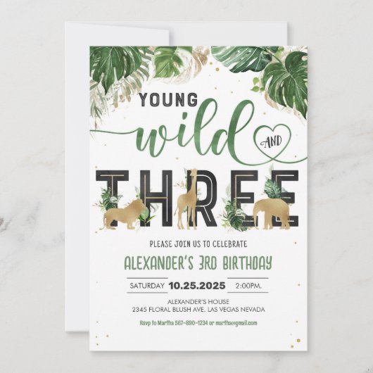 Jonge wilde dieren en drie Safari dieren Verjaarda Kaart (Voorkant)