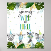 Jonge wilde dieren en drie Safari-feesten op zater Poster (Voorkant)