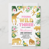 Jonge wilde dieren en drie wilde dieren die op een kaart (Voorkant)