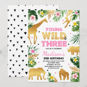 Jonge wilde dieren en drie wilde dieren die op een kaart