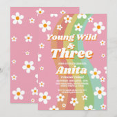 Jonge Wilde Drie Groovy 3e Roze Meisjes Retro 1970 Kaart (Voorkant / Achterkant)