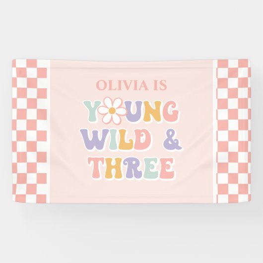 Jonge Wilde Drie Groovy Roze Madeliefjes Checker Spandoek (Horizontaal)