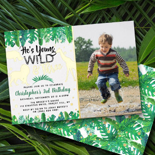 Jonge Wilde & Drie Jungle Jongens 3e Verjaardagsfo Folie Uitnodiging