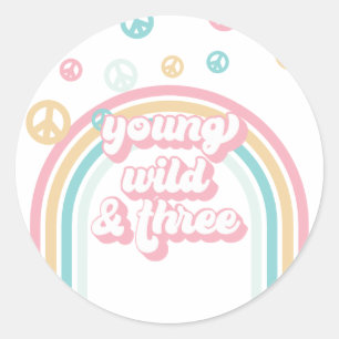 Jonge Wilde Drie Retro Zomer Regenboog Ronde Sticker