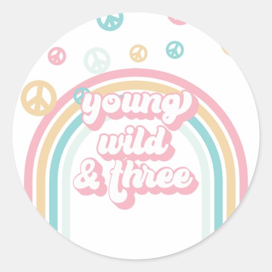 Jonge Wilde Drie Retro Zomer Regenboog Ronde Sticker (Voorkant)