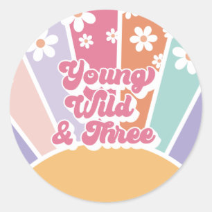 Jonge Wilde Drie Retro Zonneschijn Regenboog Madel Ronde Sticker