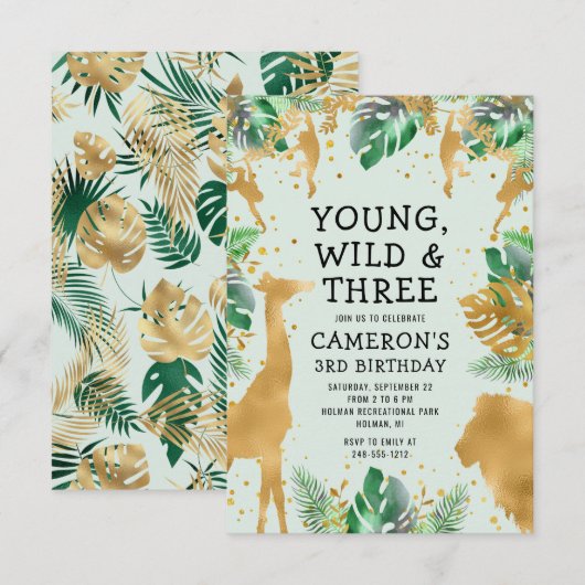 Jonge Wilde Drie Safari Pastelgroen 3e Verjaardag Kaart (Voorkant / Achterkant)