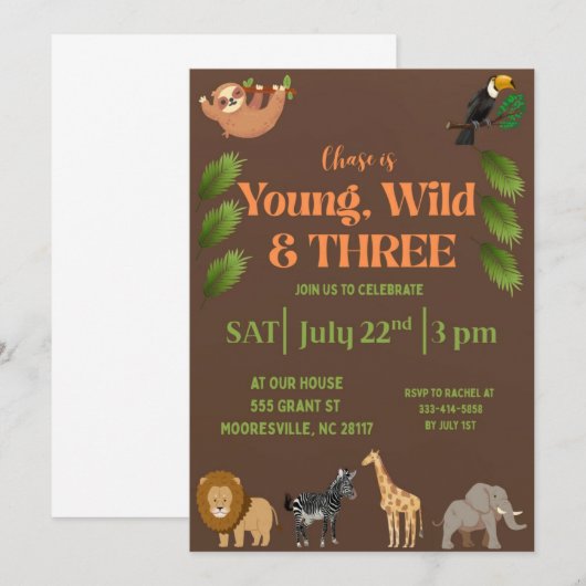 jonge wilde & drie uitnodiging (Voorkant / Achterkant)