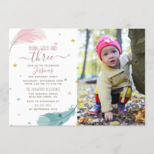 Jonge Wilde en Drie Aangepaste Foto Baby Girl Birt Kaart