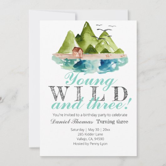 Jonge wilde en drie berg verjaardagsuitnodiging kaart (Voorkant)