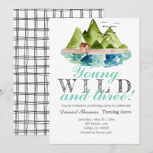 Jonge wilde en drie berg verjaardagsuitnodiging kaart (Voorkant / Achterkant)