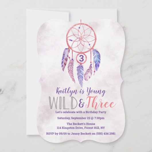 Jonge, Wilde en Drie Boho 3e verjaardag Uitnodigin Kaart (Voorkant)