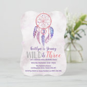 Jonge, Wilde en Drie Boho 3e verjaardag Uitnodigin Kaart (Staand voorkant)