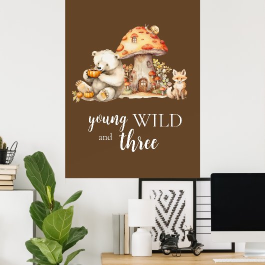 Jonge Wilde en Drie Bosdieren Poster (Thuiskantoor)