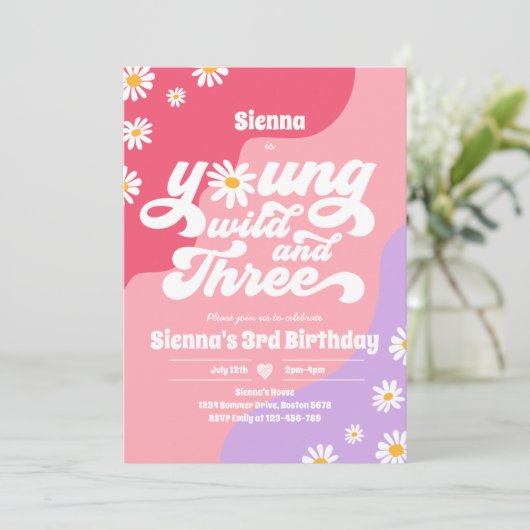 Jonge Wilde en Drie Dag Partij Boho Daisy Kaart (Staand voorkant)