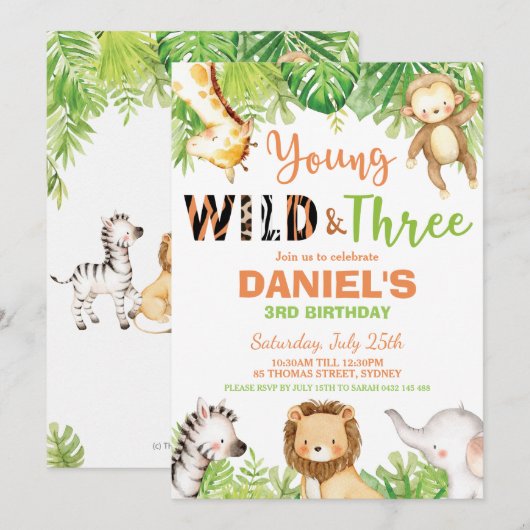 Jonge wilde en drie derde verjaardag Oerwoud diere Kaart (Voorkant / Achterkant)