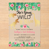 Jonge wilde en Drie Dinosaur-meisjes 3e verjaardag Acryl Uitnodigingen (Voorkant)