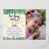 Jonge wilde en Drie Dinosaur-meisjes 3e verjaardag Folie Uitnodiging (Voorkant)