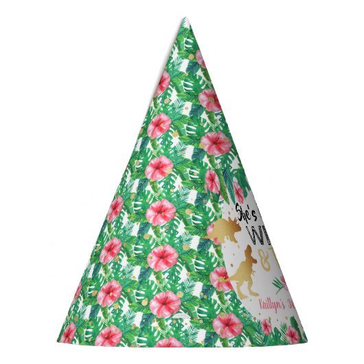 Jonge wilde en Drie Dinosaur-meisjes Derde verjaar Feesthoedjes (Links)