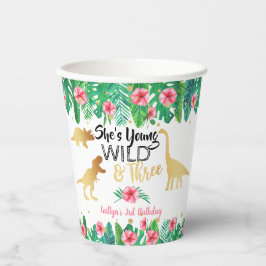 Jonge wilde en Drie Dinosaur-meisjes Derde verjaar Papieren Bekers