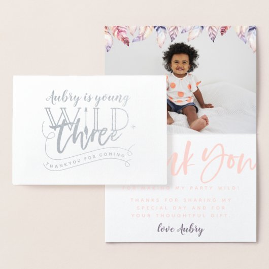 Jonge wilde en drie echte bladfoto bedankt folie kaarten (Display)