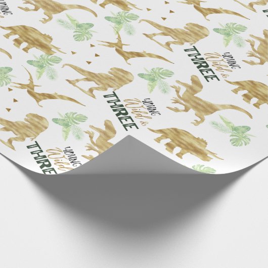 Jonge wilde en Drie Elegant gouden Dinosaur Cadeaupapier (Hoek)
