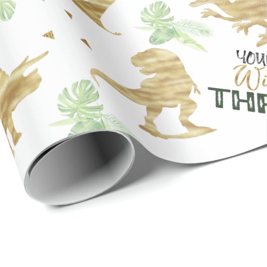 Jonge wilde en Drie Elegant gouden Dinosaur Cadeaupapier (Rol Hoek)