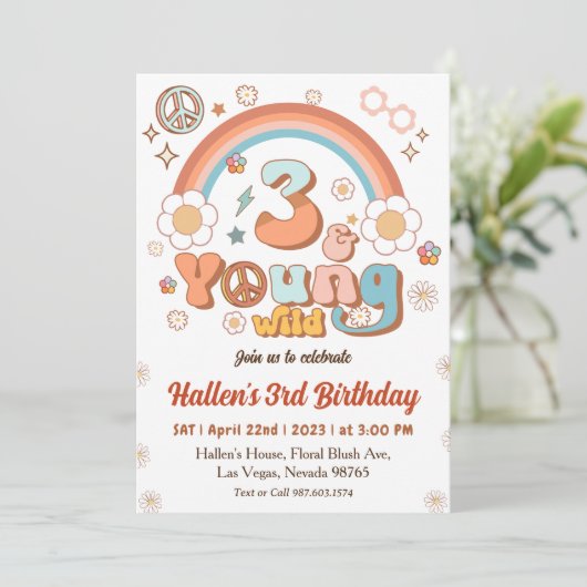 Jonge wilde en Drie Groovy-regenboogdag 3e verjaar Kaart (Staand voorkant)