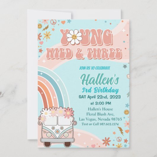 Jonge wilde en Drie Groovy-regenboogdag 3e verjaar Kaart (Voorkant)