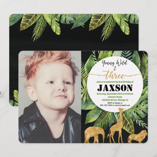 Jonge wilde en drie jongens verjaardagsfoto-uitnod kaart (Voorkant / Achterkant)