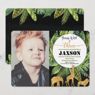 Jonge wilde en drie jongens verjaardagsfoto-uitnod kaart