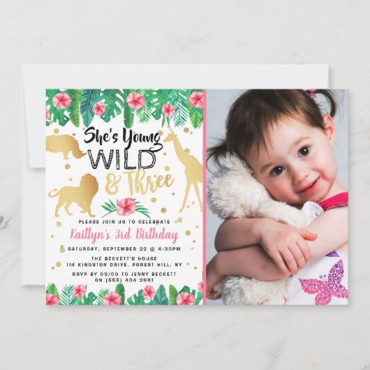 Jonge wilde en drie meisjes 3e verjaardag kaart (Voorkant)
