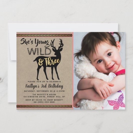 Jonge wilde en drie meisjes 3e verjaardag kaart (Voorkant)