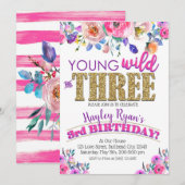 Jonge wilde en Drie meisjes Boho Floral 3e verjaar Kaart (Voorkant / Achterkant)