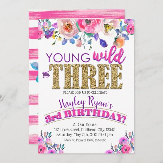 Jonge wilde en Drie meisjes Boho Floral 3e verjaar Kaart (Voorkant / Achterkant)