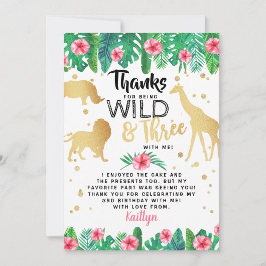 Jonge wilde en Drie meisjes Derde verjaardag Bedankkaart (Voorkant)