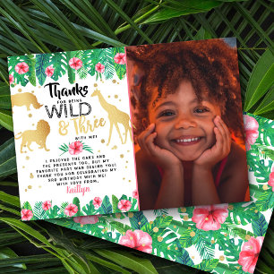 Jonge wilde en drie meisjes Derde verjaardag Foto Bedankkaart