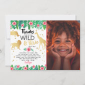 Jonge wilde en drie meisjes Derde verjaardag Foto Bedankkaart (Voorkant)