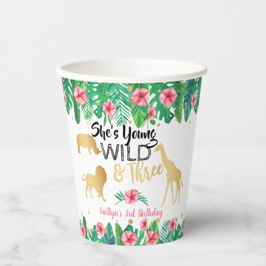 Jonge wilde en Drie meisjes Derde verjaardag Papieren Bekers (Voorkant)