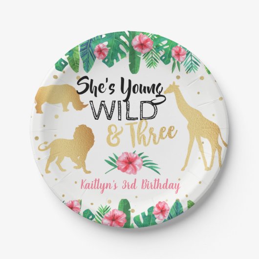 Jonge wilde en Drie meisjes Derde verjaardag Papieren Bordje (Voorkant)