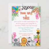 Jonge, wilde en drie meisjes verjaardag uitnodigin kaart (Voorkant)